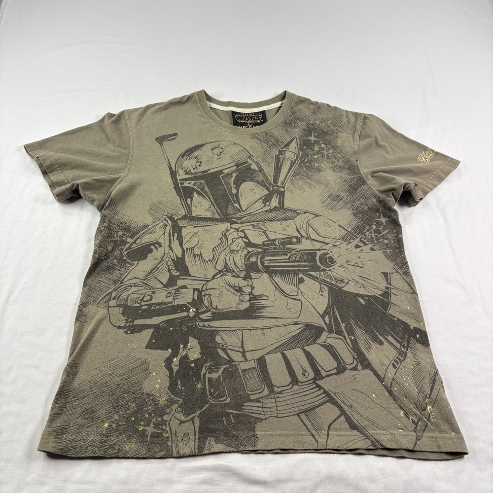 Star Wars Marc Ecko Shirt Mens Large Green Boba Fett Graphic AOP Crew Neck